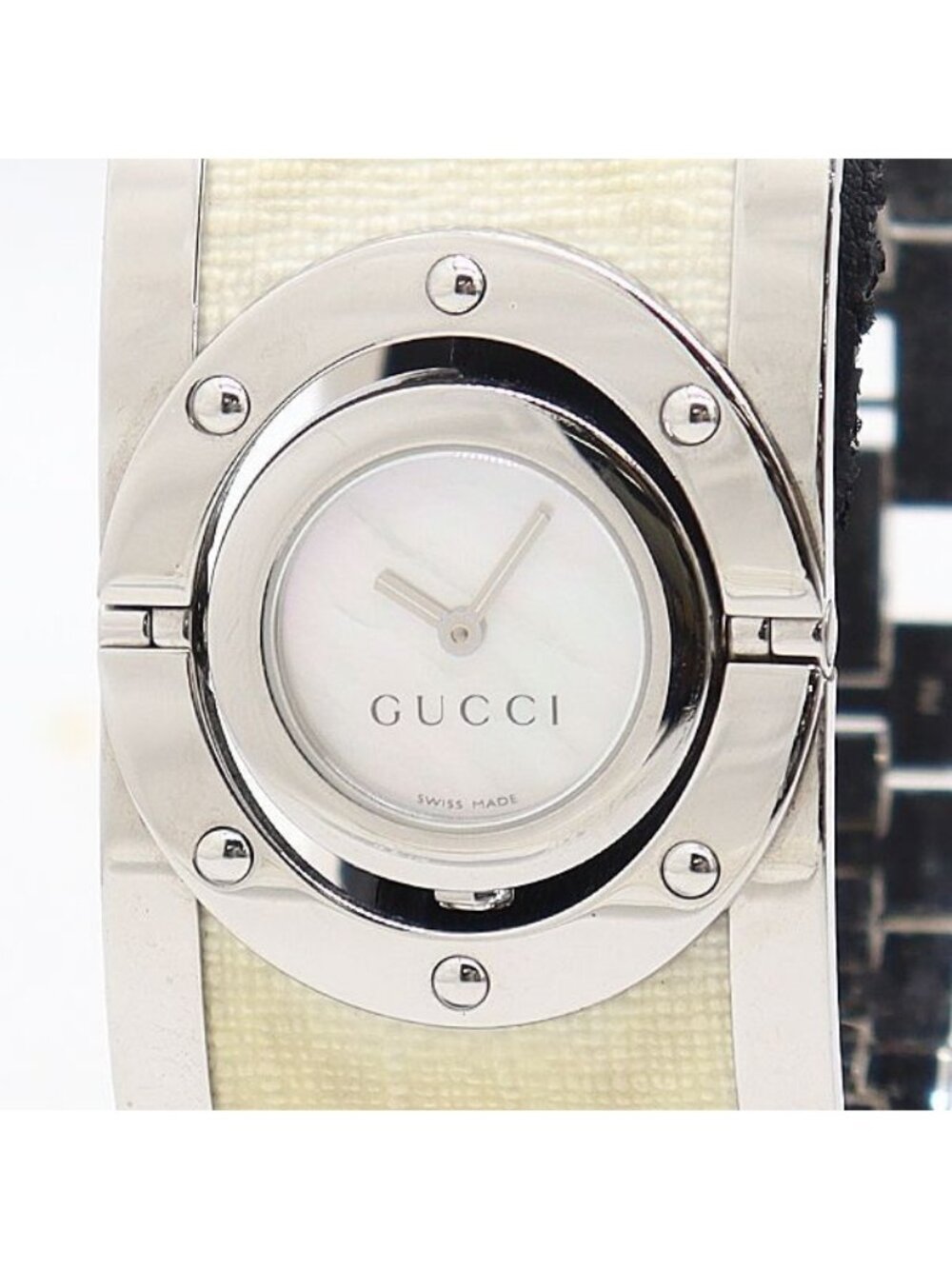 Gucci Toile Wild Bangle 112 SS White Shell Dial Watch